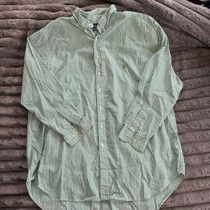 Ralph Lauren Men's Green and White Striped Shirt